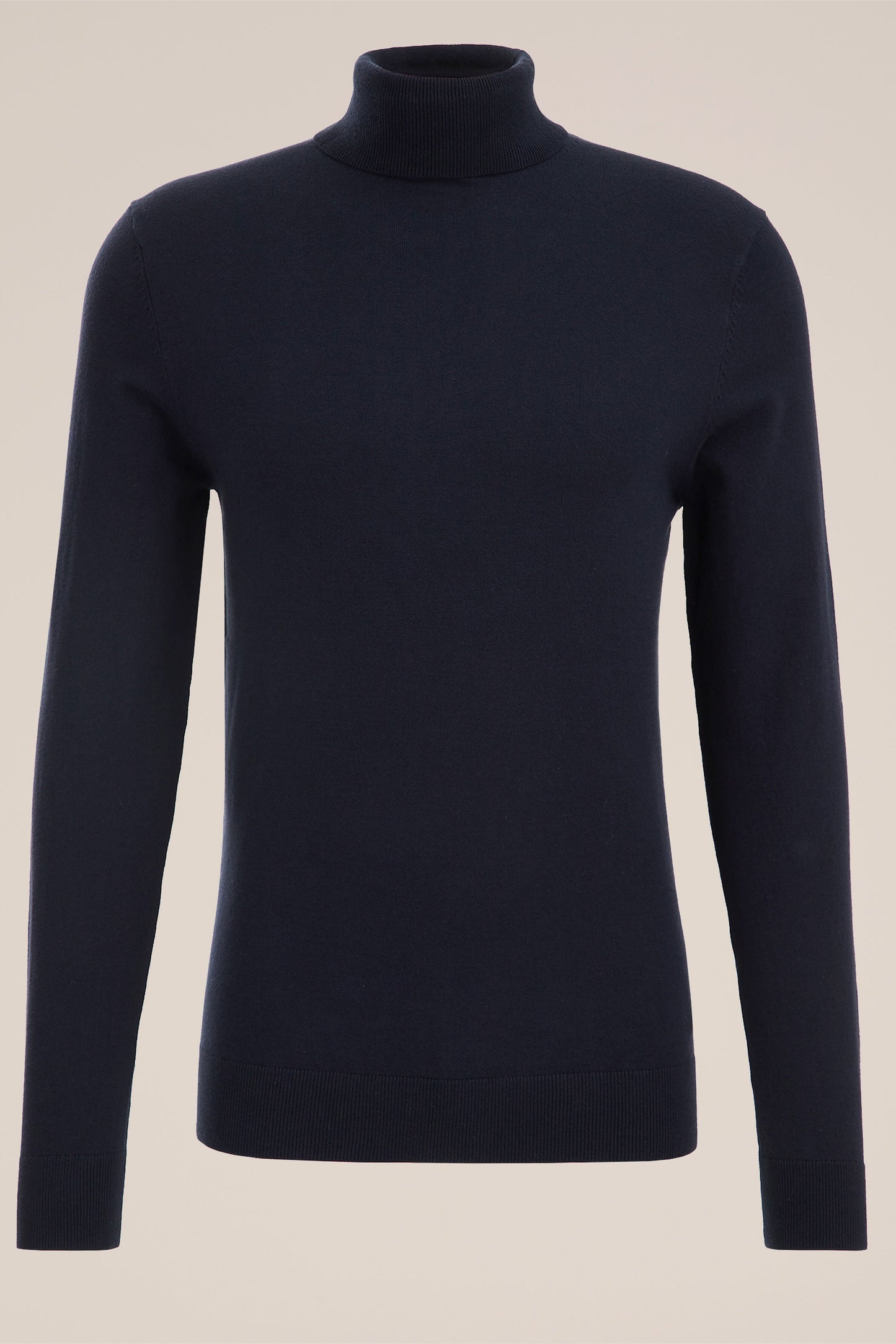 Fine Knit Roll Neck Sweater - Navy Blue