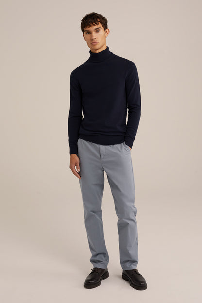 Fine Knit Roll Neck Sweater - Navy Blue