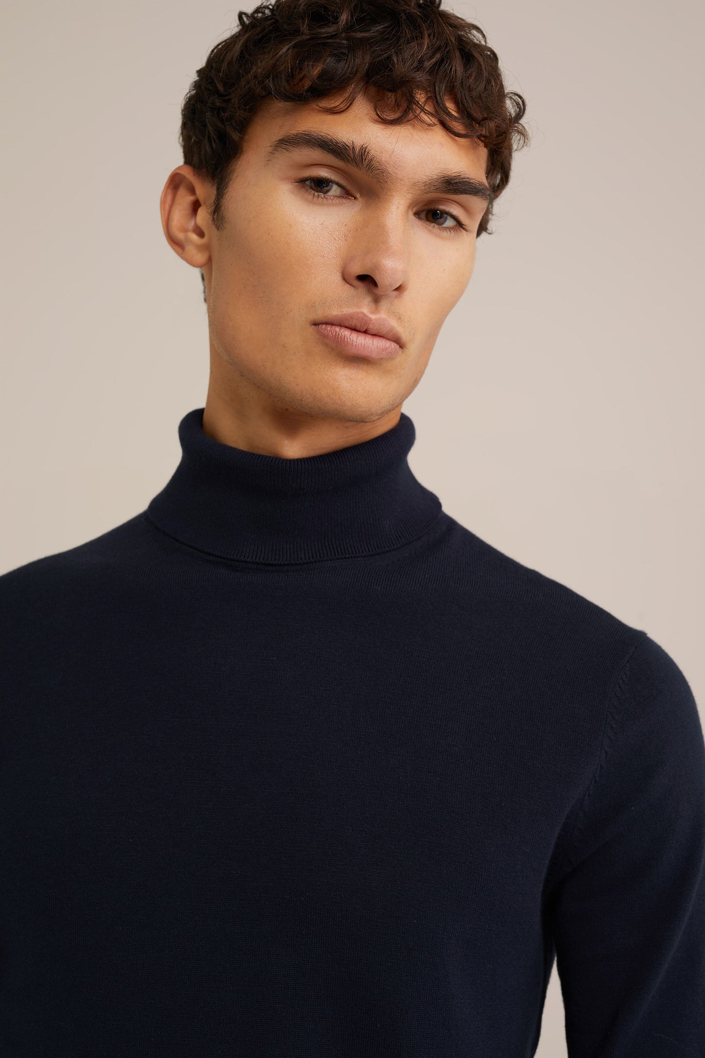 Fine Knit Roll Neck Sweater - Navy Blue