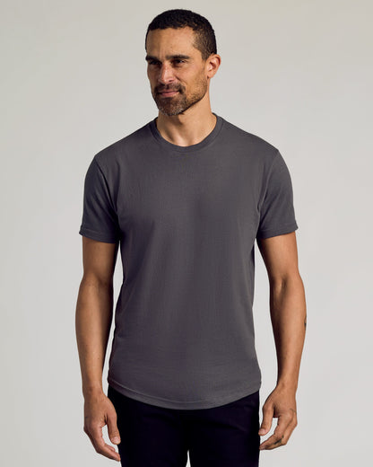 Set of 6 Round Neck T-Shirts with Curved Hem