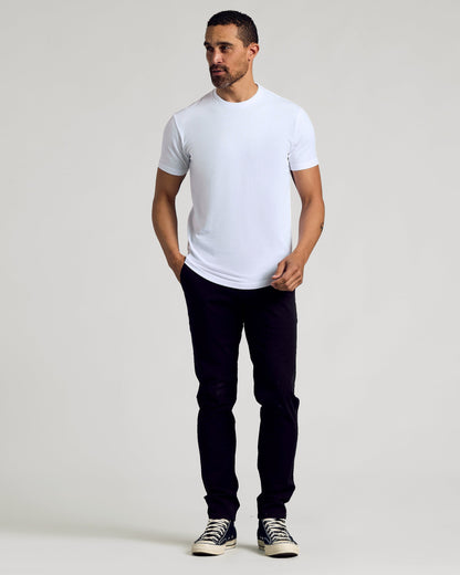 Set of 6 White Curved Hem Crew Neck T-Shirts