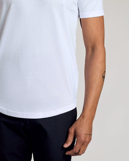 Set of 6 White Curved Hem Crew Neck T-Shirts