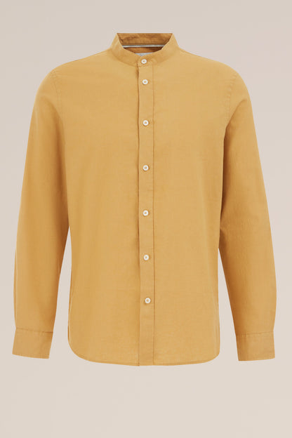 Regular Fit Mixed Linen Shirt with Mao Collar - Yellow