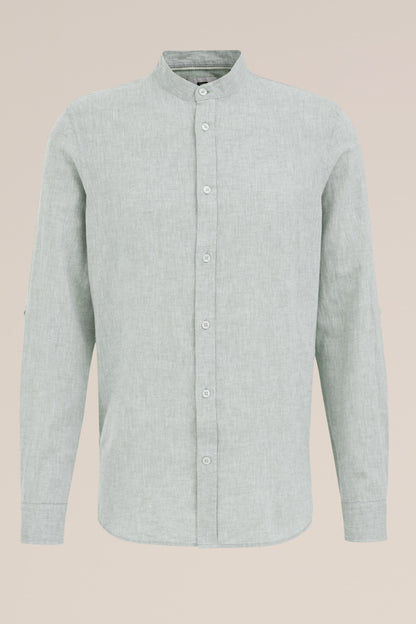 Regular Fit Mixed Linen Shirt with Mandarin Collar - Mint
