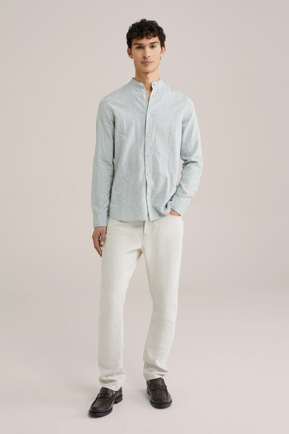 Regular Fit Mixed Linen Shirt with Mandarin Collar - Mint
