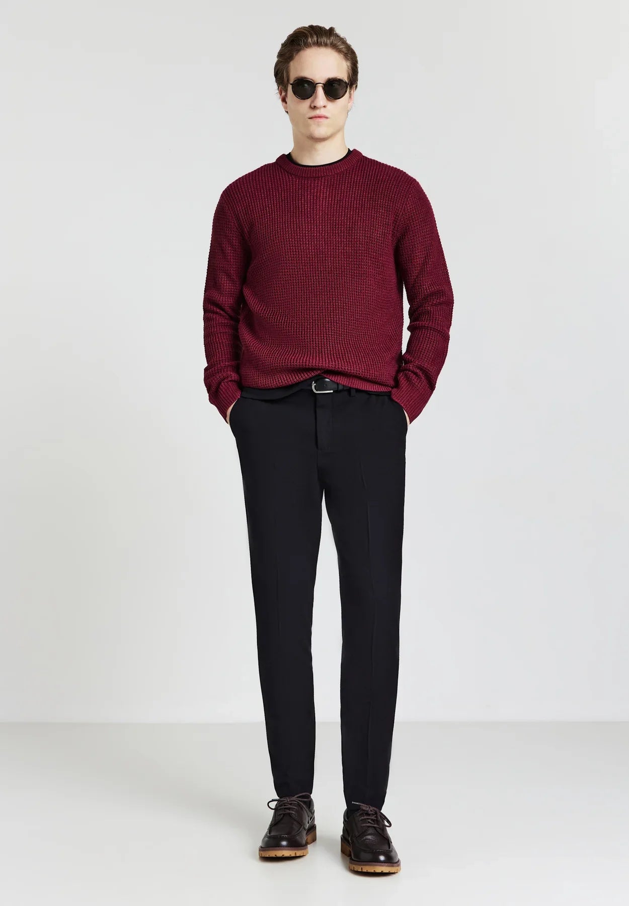Men's Round Neck Acrylic Blend Jumper - Red