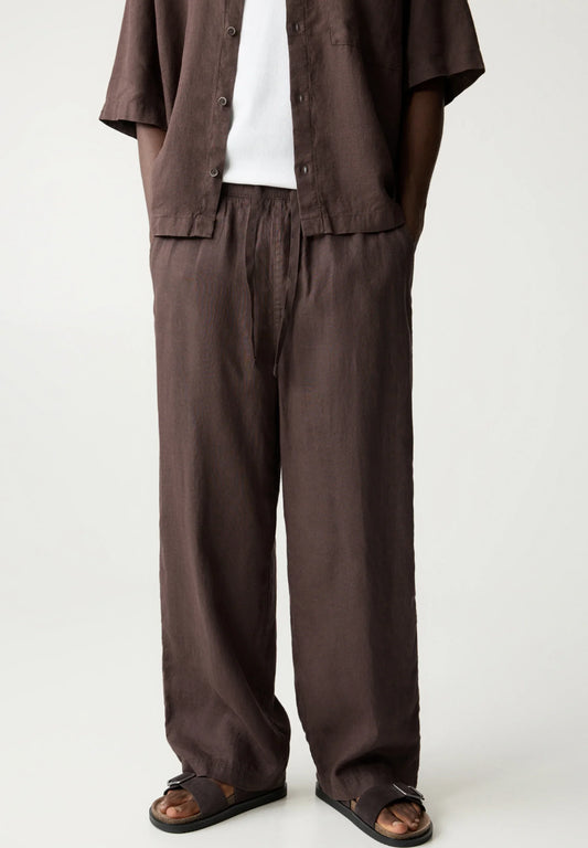 Blend Linen Trousers - Brown