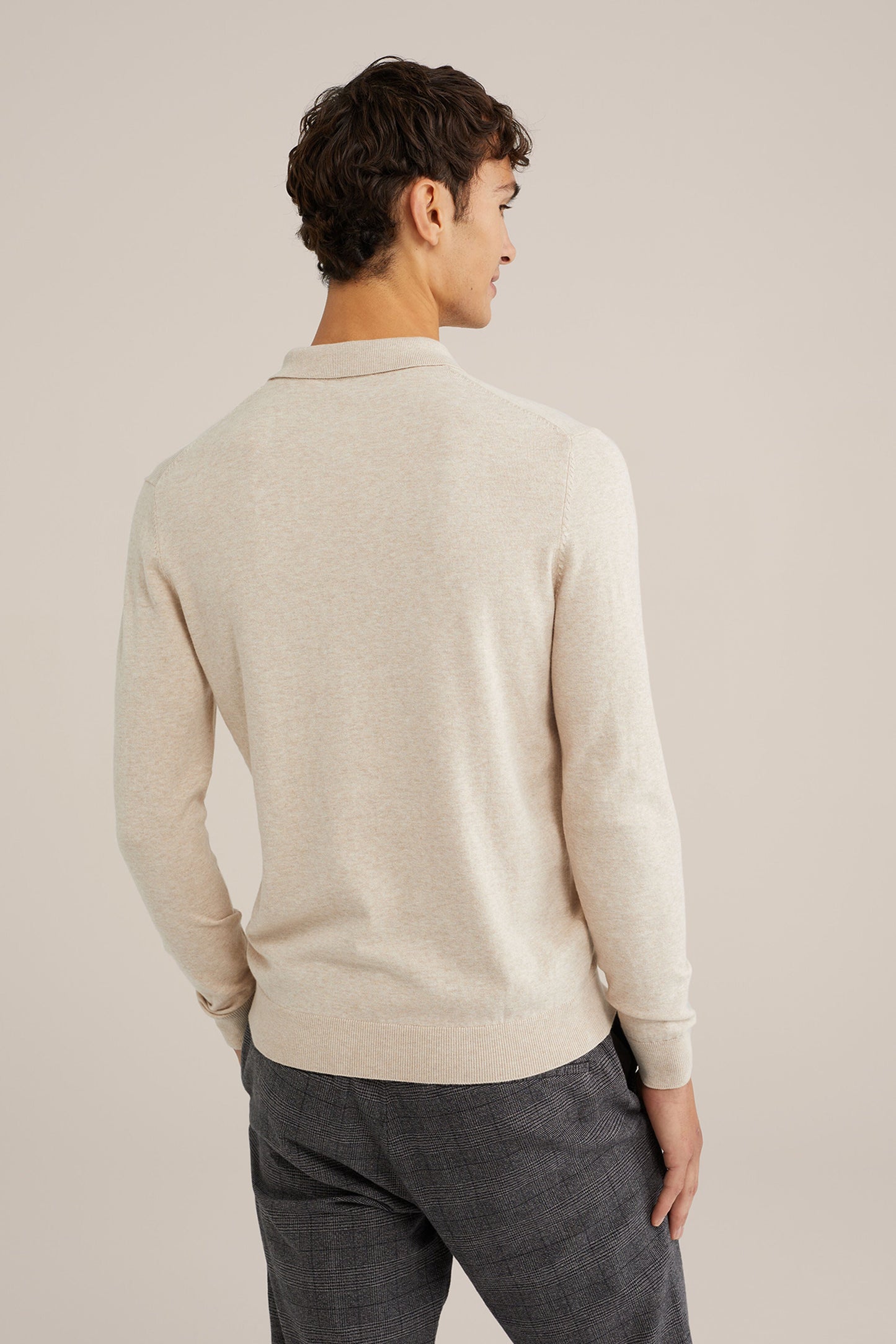 Fine Knit Jumper with Troyer Collar and Zip - Beige