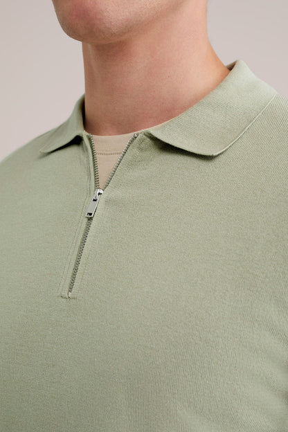 Fine Knit Jumper with Troyer Collar and Zip - Mint