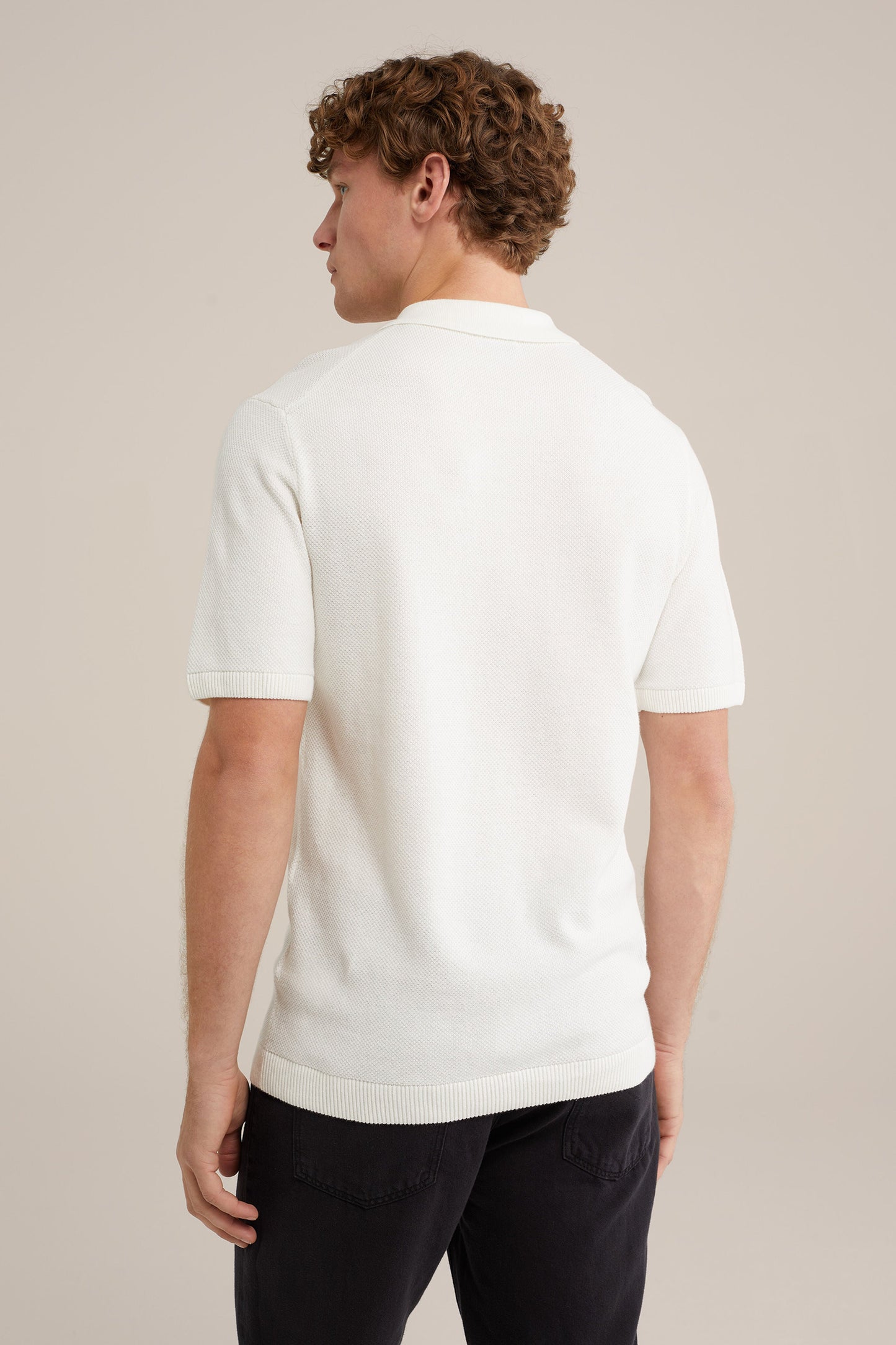 Polo Collar Shirt with Zip - White