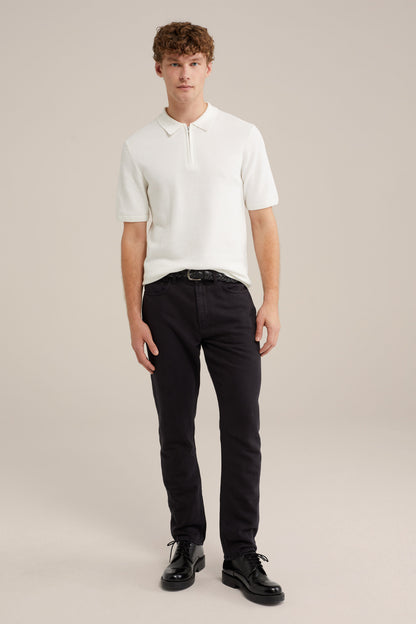 Polo Collar Shirt with Zip - White