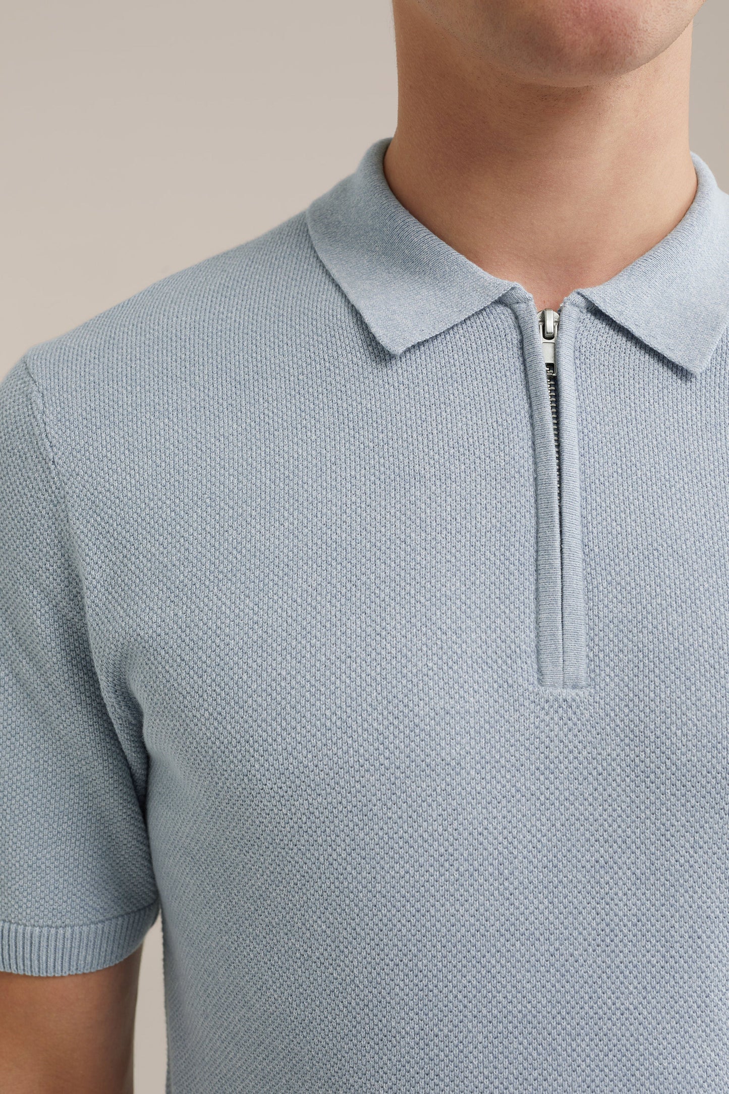 Polo Collar Shirt with Zip - Light Blue