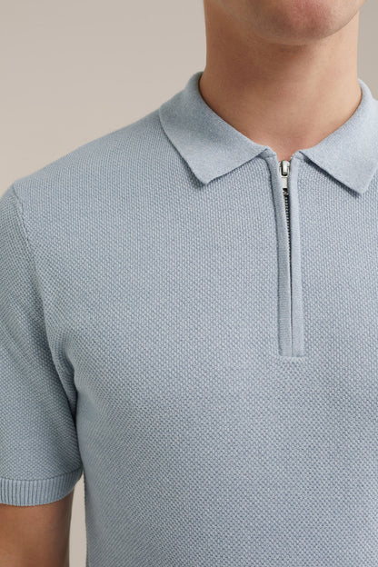 Polo Collar Shirt with Zip - Light Blue