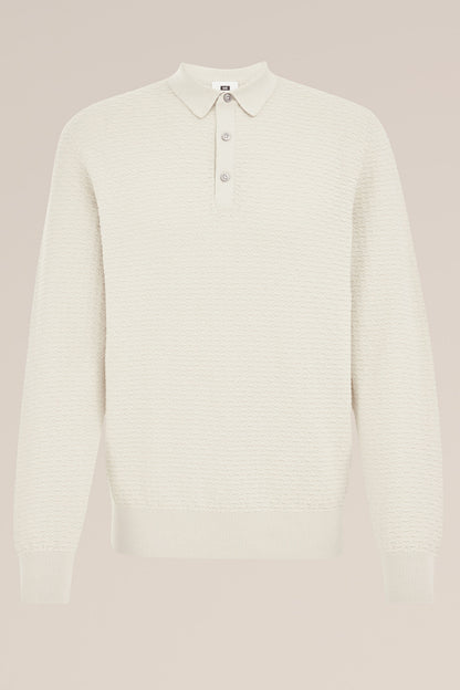 Textured Knit Polo Shirt - Off White
