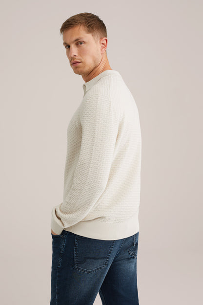 Textured Knit Polo Shirt - Off White