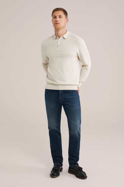 Textured Knit Polo Shirt - Off White