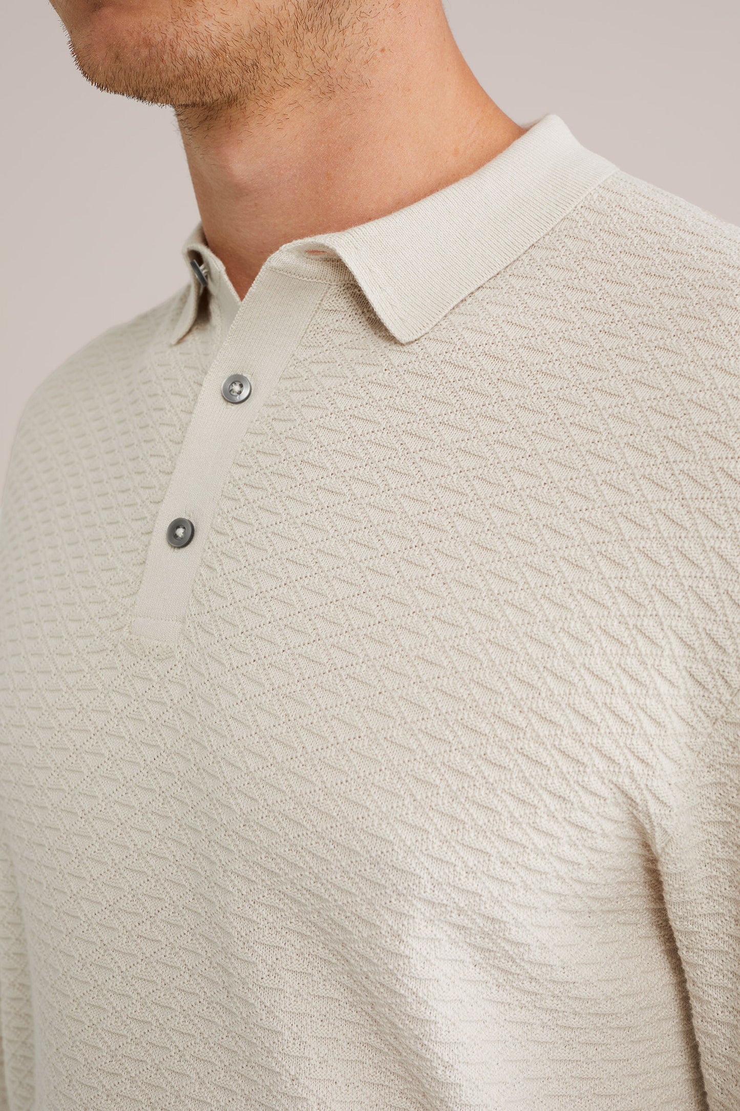 Textured Knit Polo Shirt - Off White