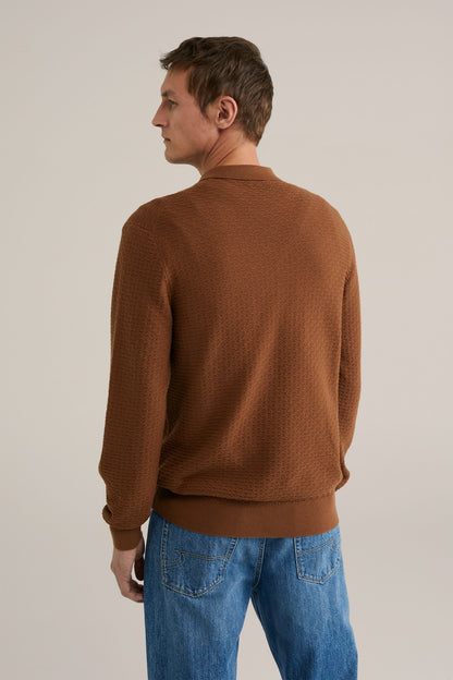 Textured Knit Polo Shirt - Brown