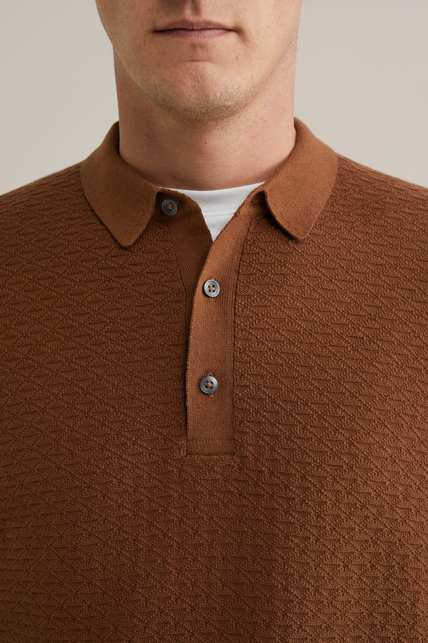 Textured Knit Polo Shirt - Brown