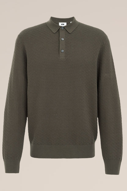 Textured Knit Polo Shirt - Olive Green