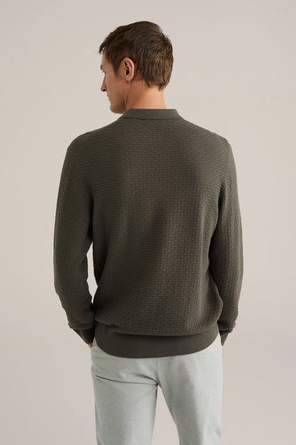 Textured Knit Polo Shirt - Olive Green