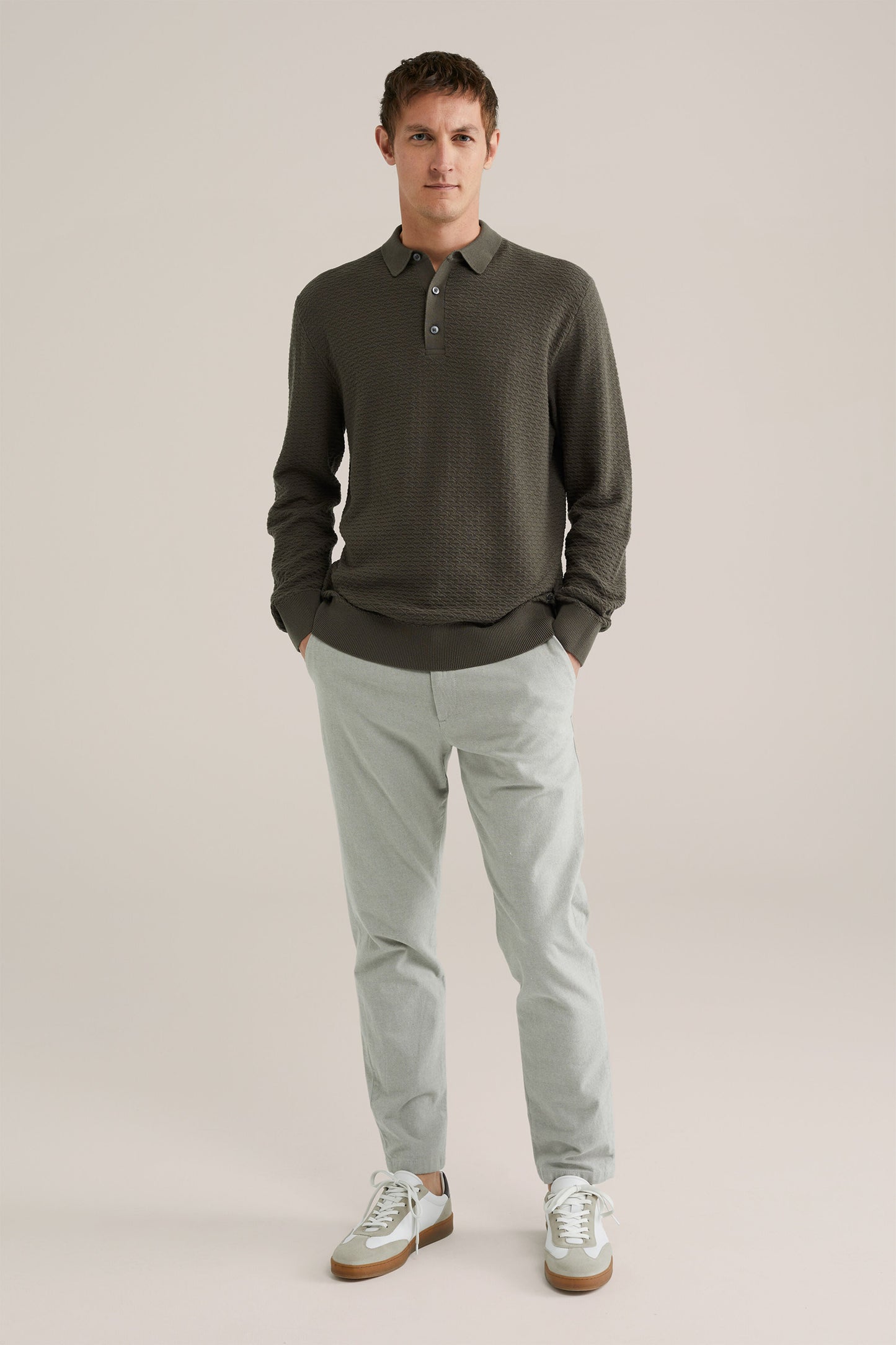 Textured Knit Polo Shirt - Olive Green