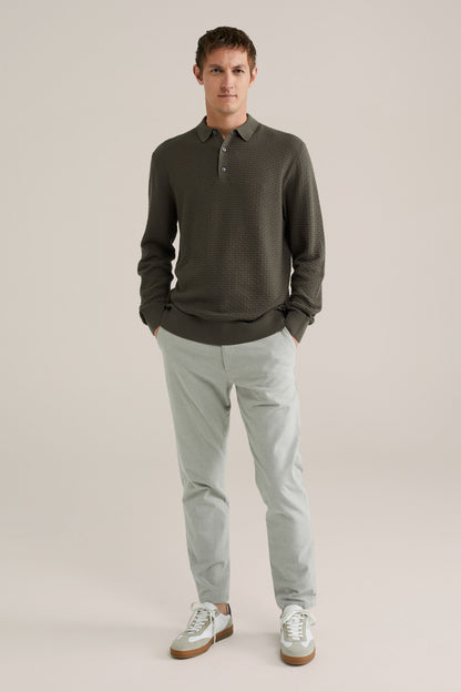 Textured Knit Polo Shirt - Olive Green