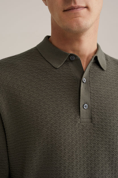 Textured Knit Polo Shirt - Olive Green