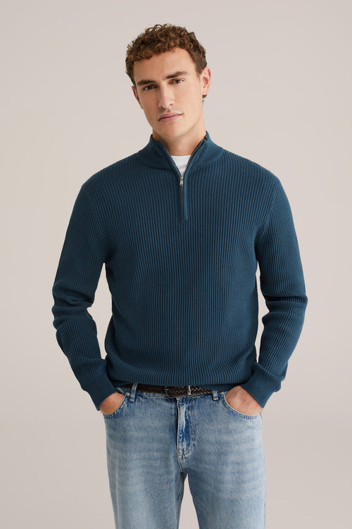 Regular Fit Zip-Up Sweater - Blue