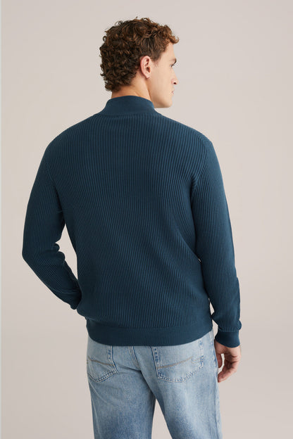 Regular Fit Zip-Up Sweater - Blue