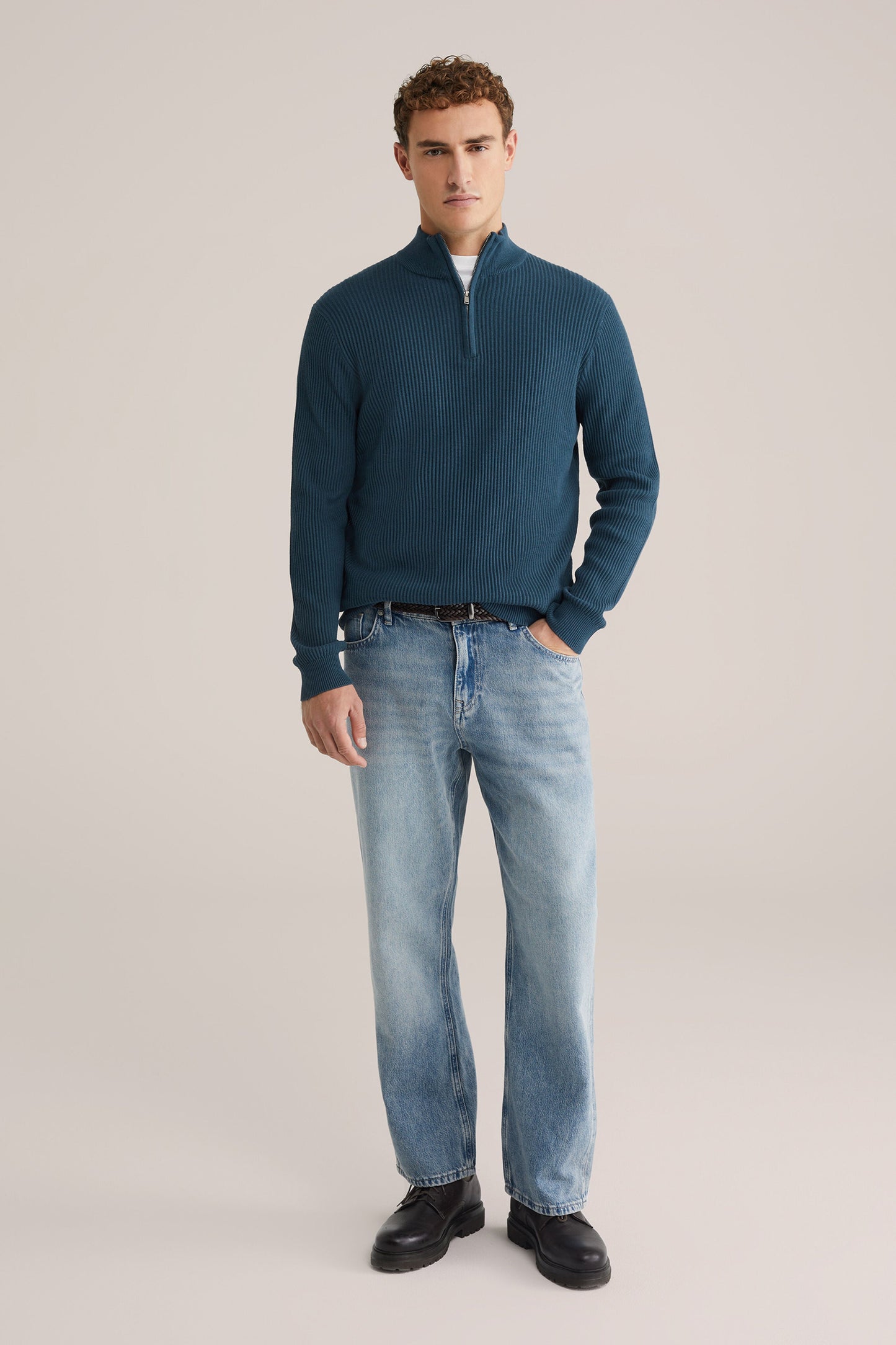 Regular Fit Zip-Up Sweater - Blue