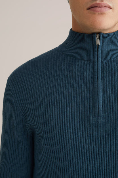 Regular Fit Zip-Up Sweater - Blue