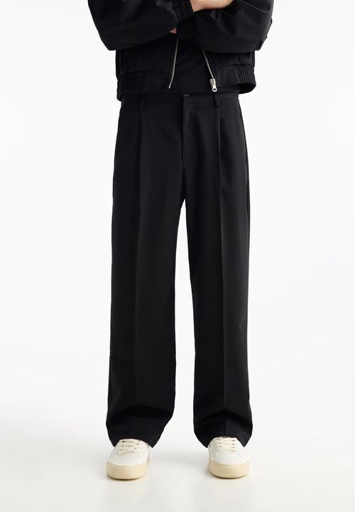 Wide Fit Casual Trousers - Black