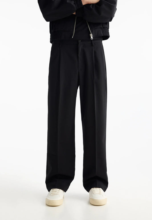 Wide Fit Casual Trousers - Black