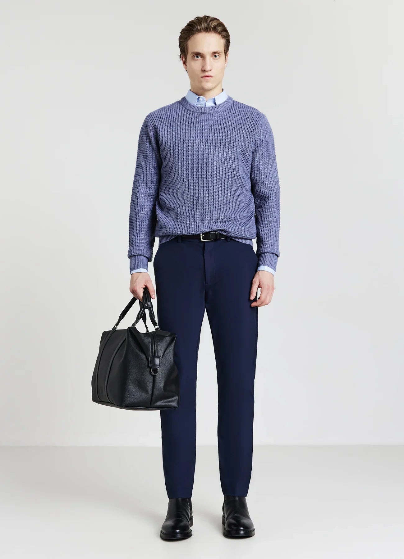 Men's Round Neck Acrylic Blend Jumper - Blue