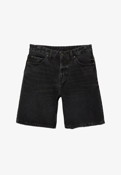 Straight Cut Denim Shorts - Black