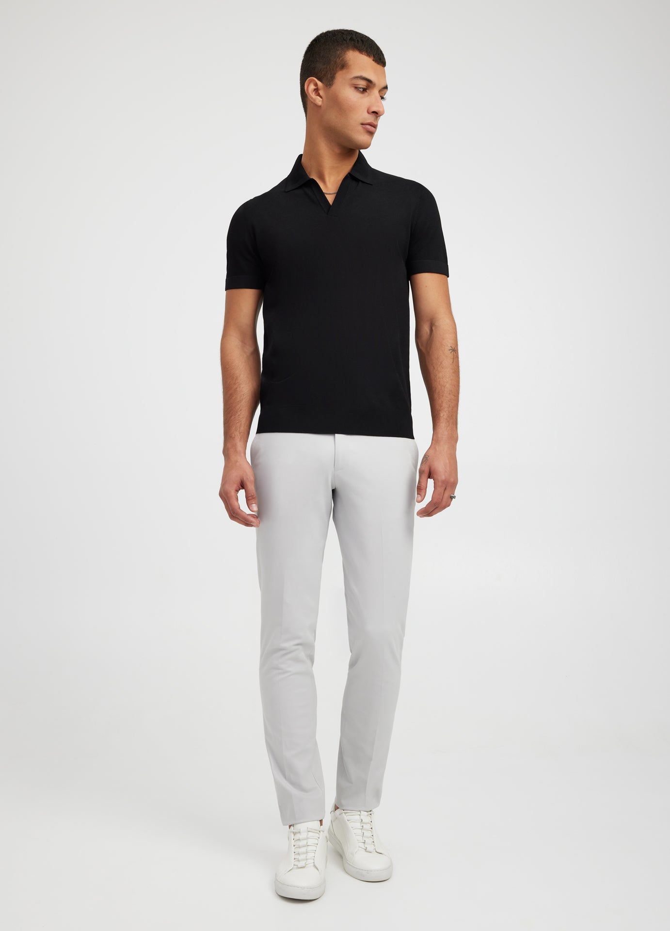 Ribbed Polo Collar Shirt - Black