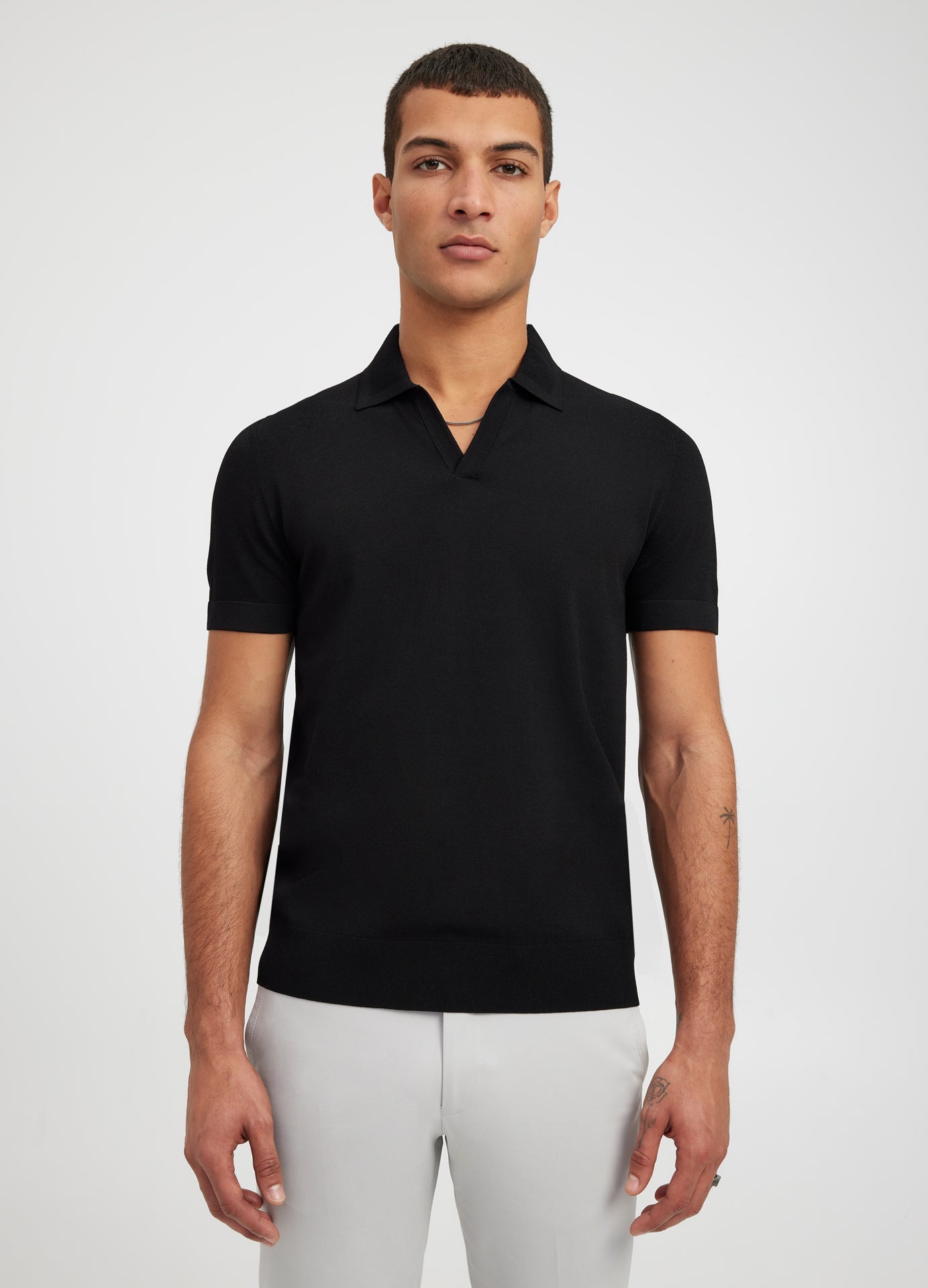 Ribbed Polo Collar Shirt - Black