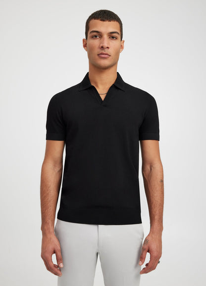 Ribbed Polo Collar Shirt - Black