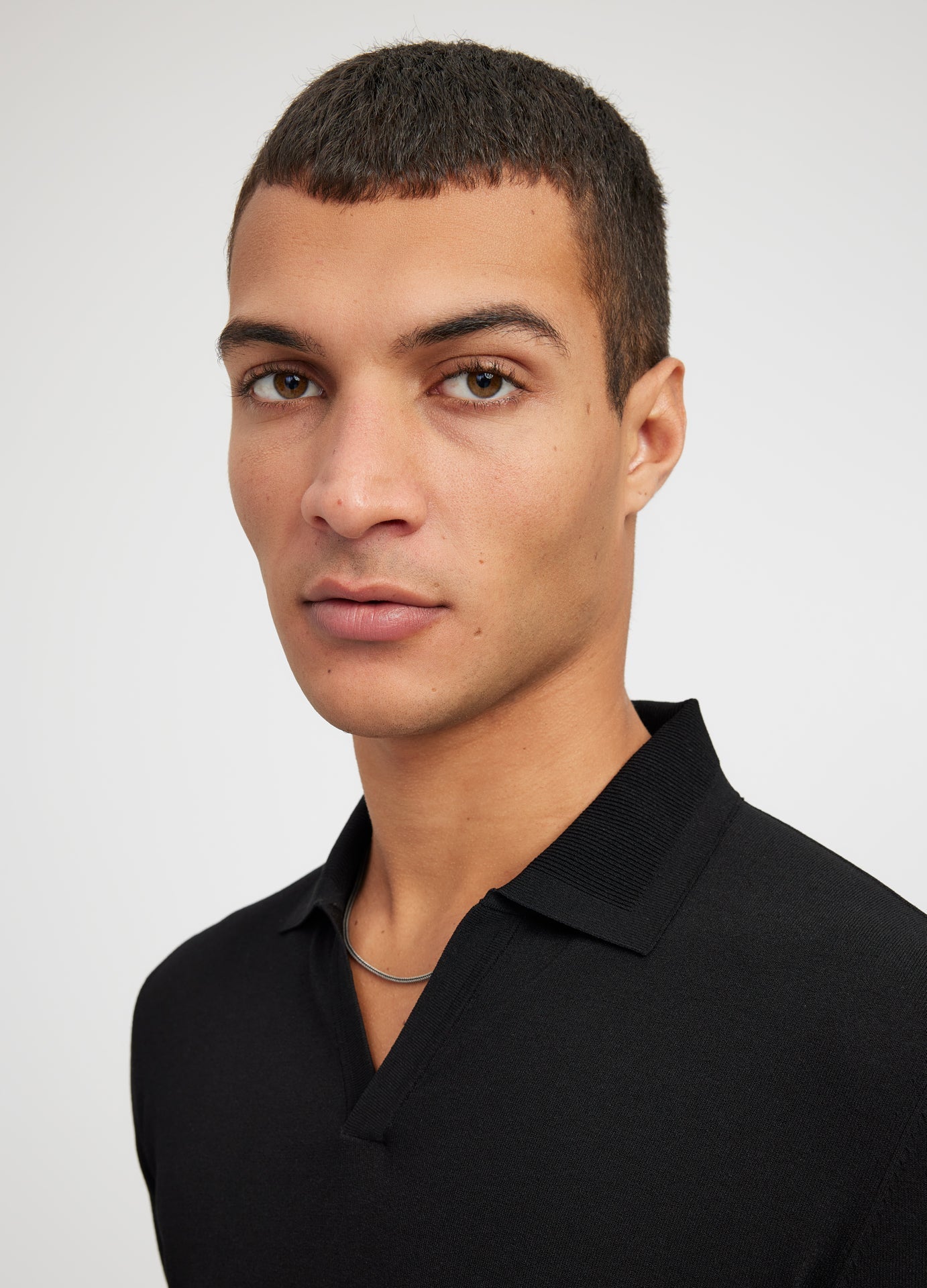 Ribbed Polo Collar Shirt - Black