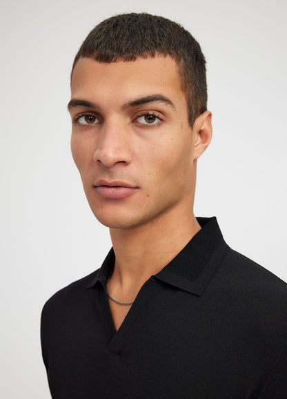 Ribbed Polo Collar Shirt - Black