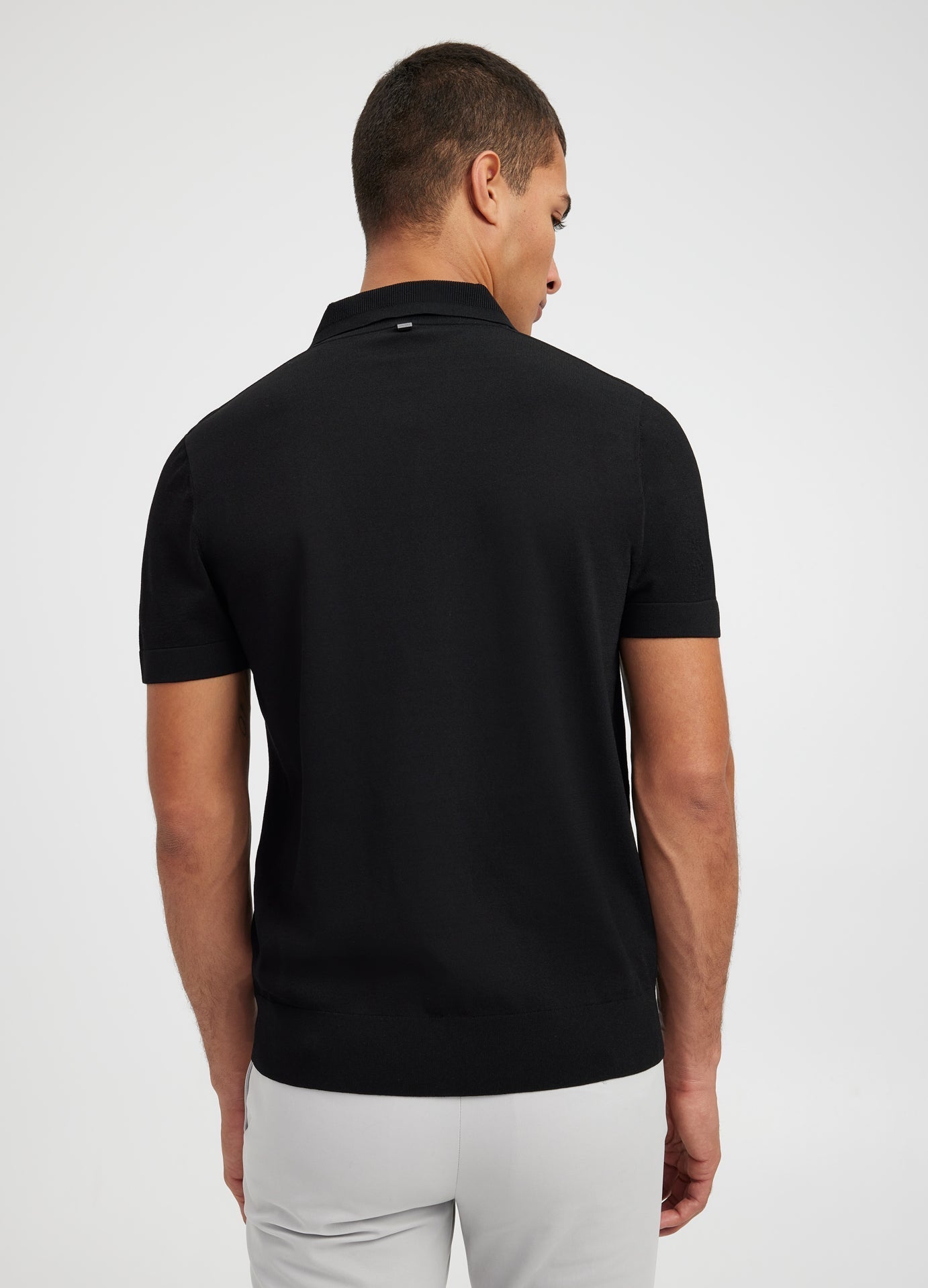 Ribbed Polo Collar Shirt - Black