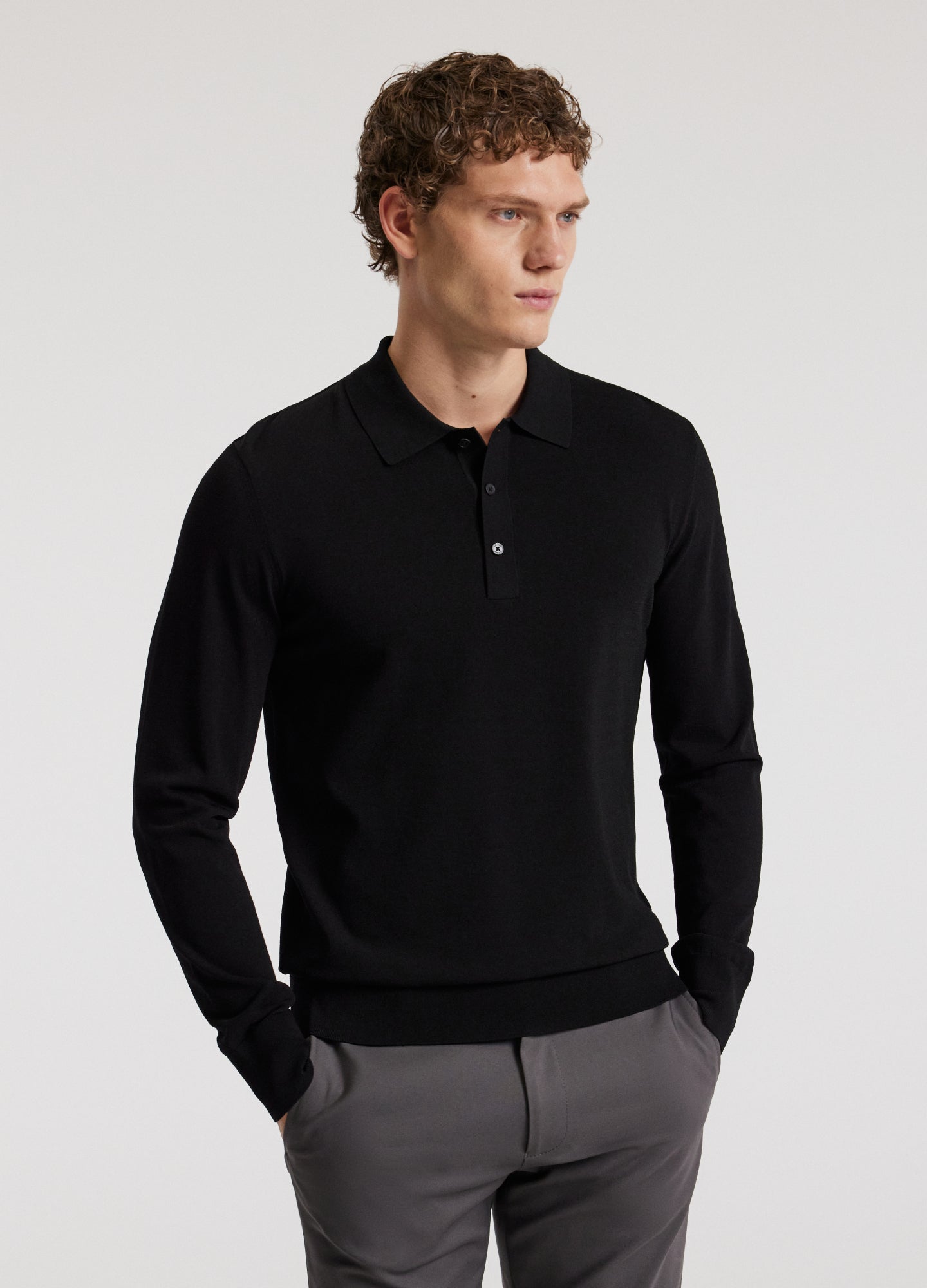 Long Sleeve Polo Shirt - Black