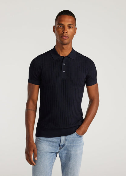 Polo Collar Shirt with Texture - Navy Blue