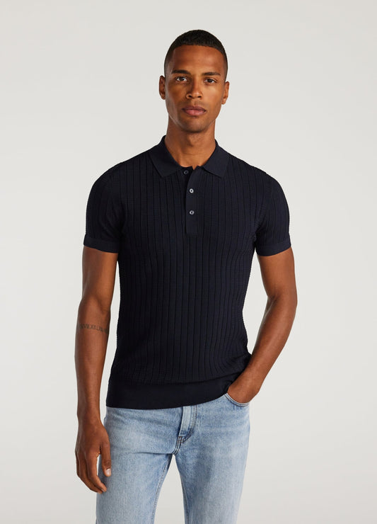 Polo Collar Shirt with Texture - Navy Blue