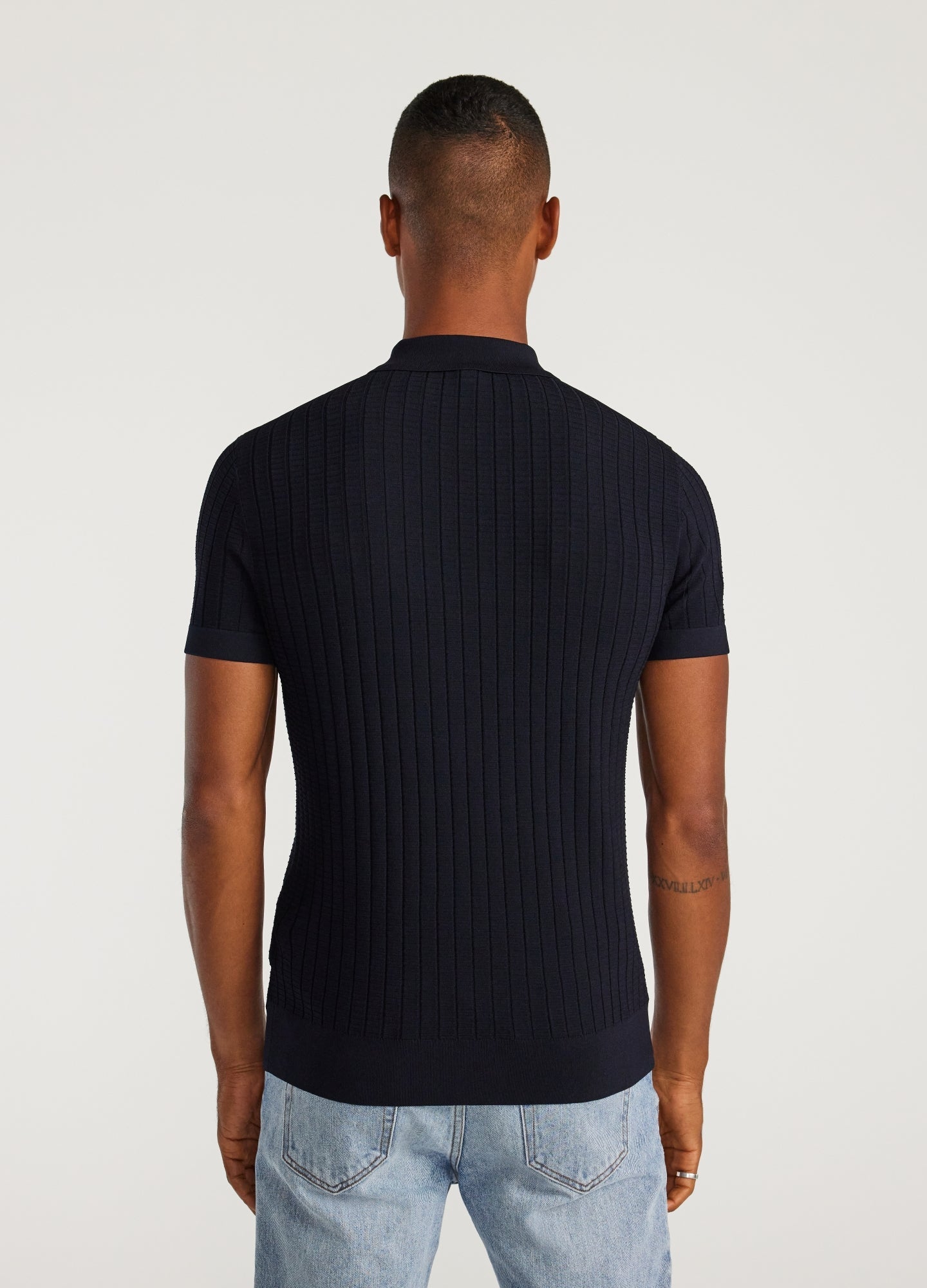 Polo Collar Shirt with Texture - Navy Blue