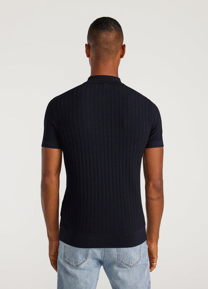 Polo Collar Shirt with Texture - Navy Blue