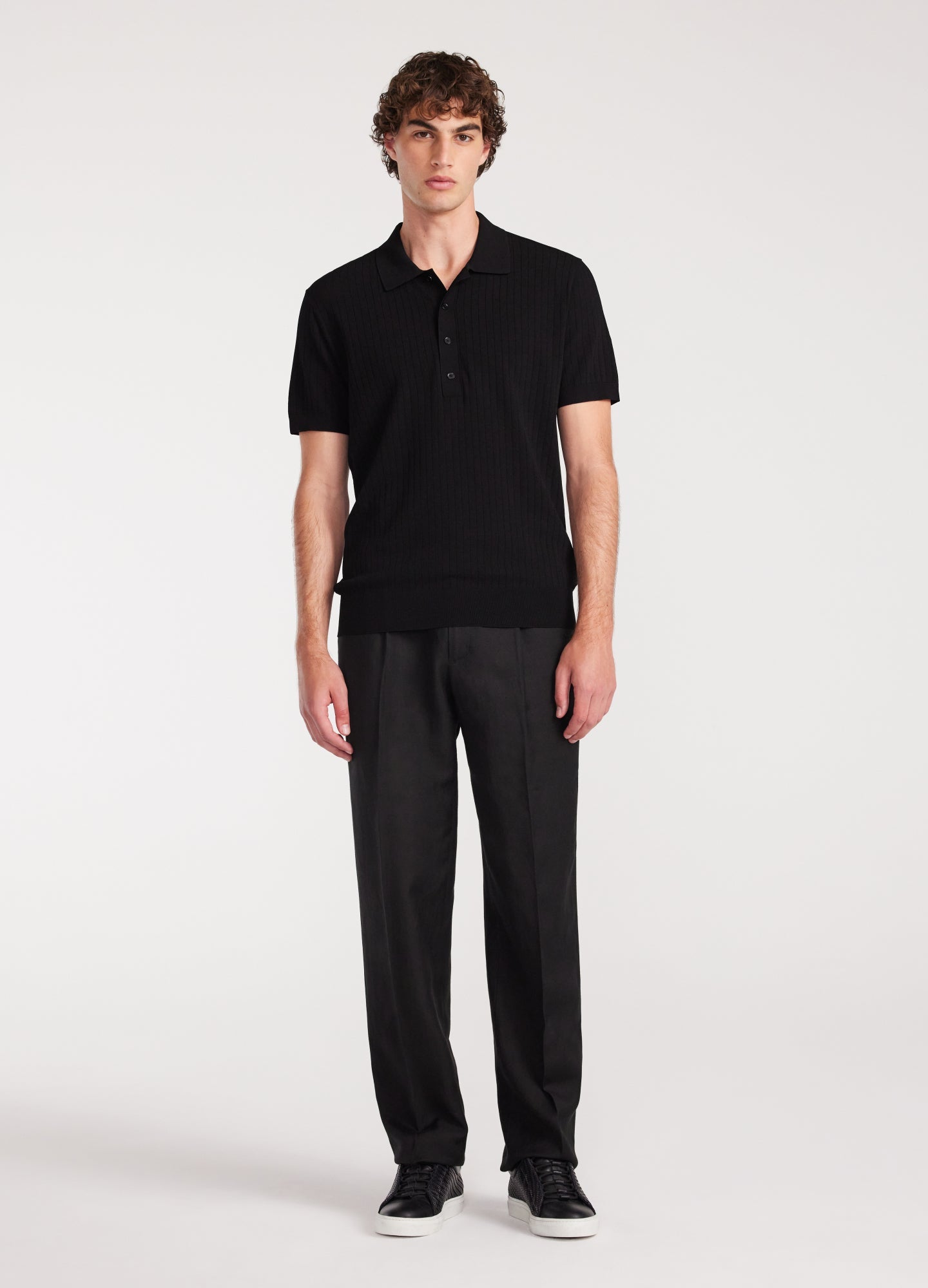 Polo Shirt with Translucent Stripes - Black