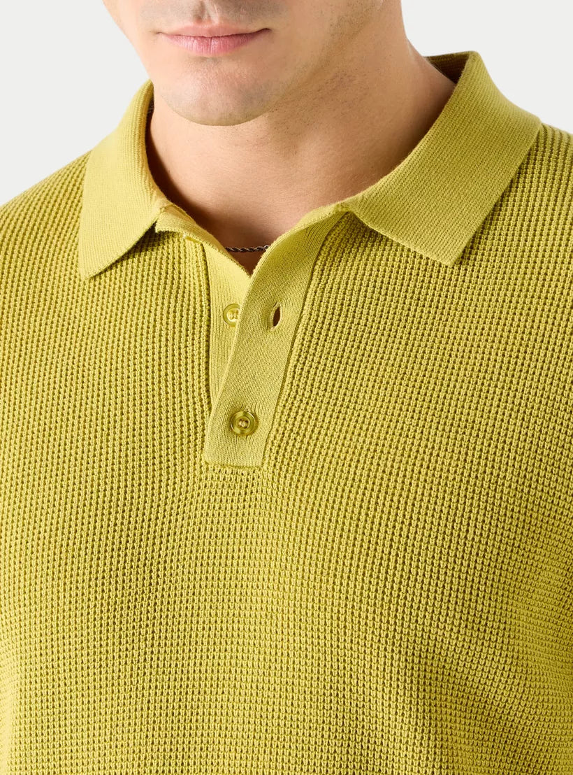 Men's Textured Polo Shirt - Lime Green