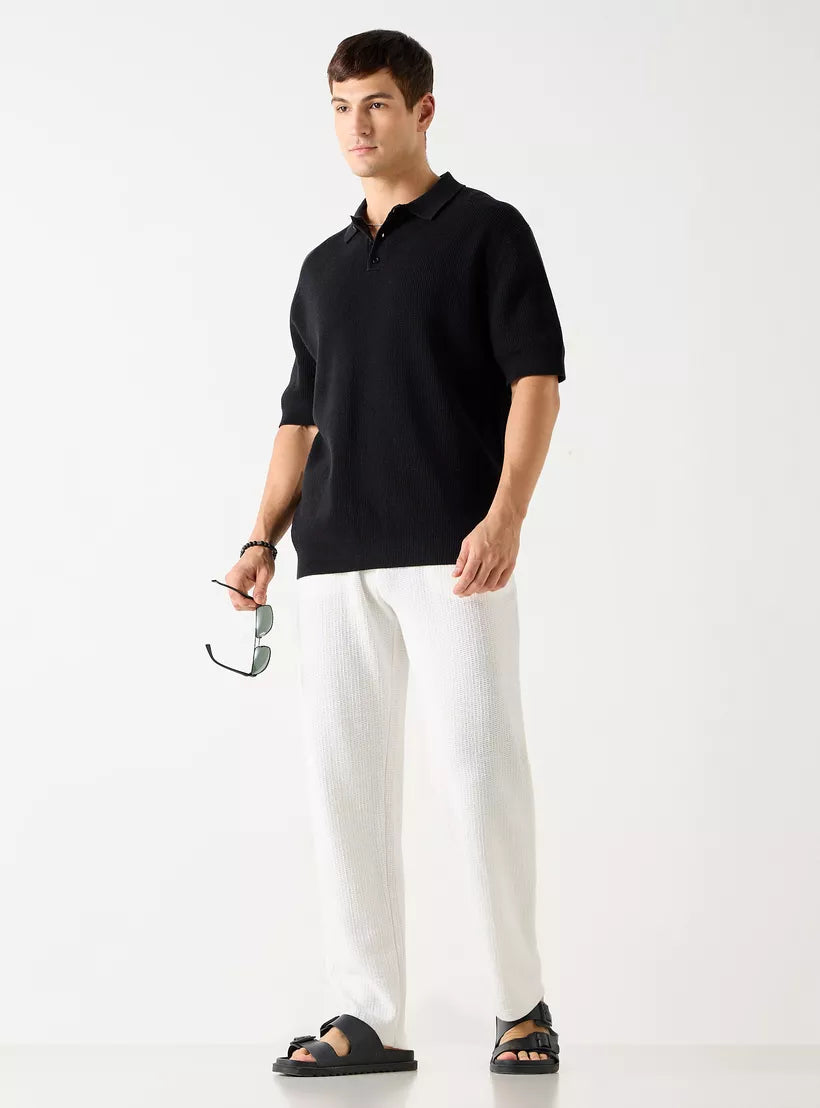 Men's Textured Polo Shirt - Black